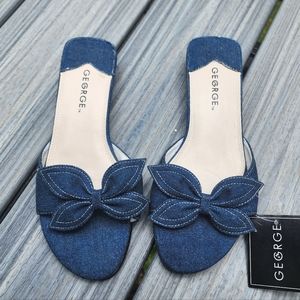 NWT 6.5 denim bow low heel Sandles